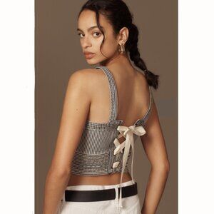 Brand New Pilcro Nika Chambray Cropped Lace Up Back Tank